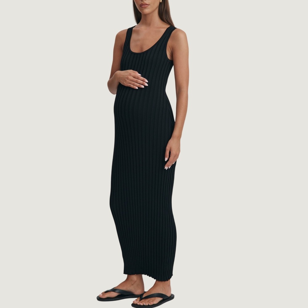 LEGOE HERITAGE Maternity Back Ribbed Knit Sleeveless Scoop Neck Dress XS